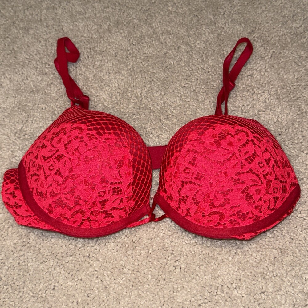 Victoria's Secret Bombshell ADDS-2-CUPS Push Up Bra 34B RED LACE